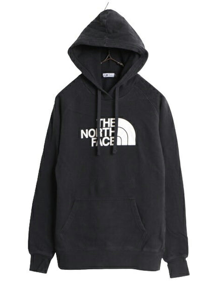 US企画 ノースフェイス プリント スウェット フード パーカー レディース S / 古着 The North Face アウトドア トレーナー 裏起毛 ブラック