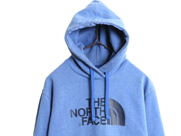 ノースフェイス プリント スウェット フード パーカー メンズ М 古着 The North Face プルオーバー 裏起毛 トレーナー アウトドア ブルー