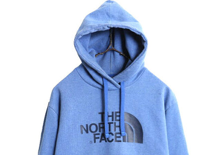 ノースフェイス プリント スウェット フード パーカー メンズ М 古着 The North Face プルオーバー 裏起毛 トレーナー アウトドア ブルー
