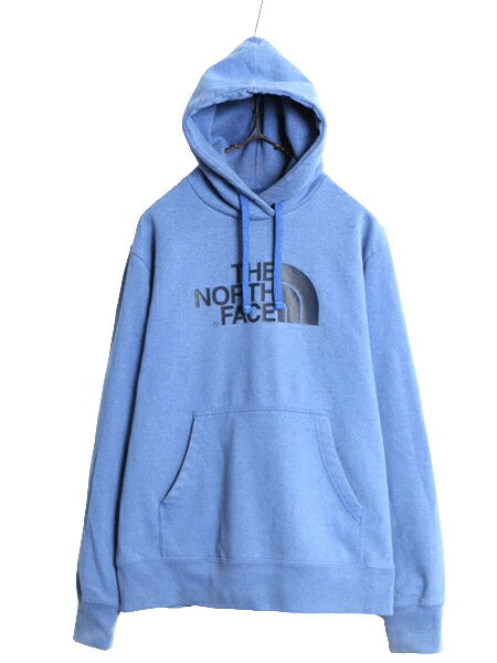 ノースフェイス プリント スウェット フード パーカー メンズ М 古着 The North Face プルオーバー 裏起毛 トレーナー アウトドア ブルー