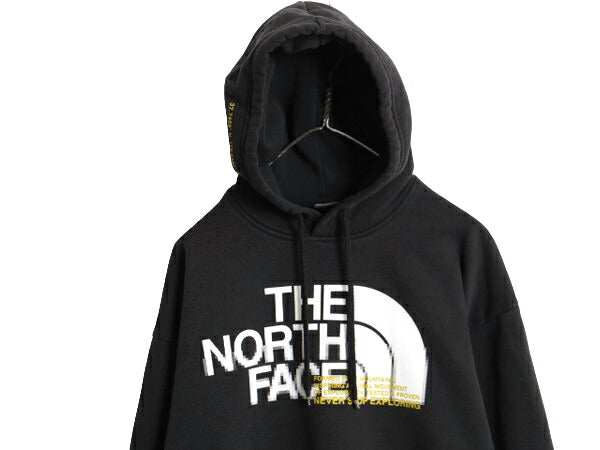 ノースフェイス プリント スウェット フード パーカー メンズ S 古着 The North Face 裏起毛 トレーナー プルオーバー アウトドア ブラック