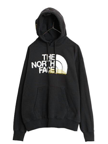 ノースフェイス プリント スウェット フード パーカー メンズ S 古着 The North Face 裏起毛 トレーナー プルオーバー アウトドア ブラック