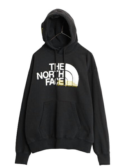 ノースフェイス プリント スウェット フード パーカー メンズ S 古着 The North Face 裏起毛 トレーナー プルオーバー アウトドア ブラック