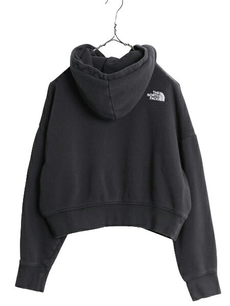 ノースフェイス ショート丈 スウェット フード パーカー レディース S / The North Face 裏起毛 トレーナー プルオーバー 黒 ワンポイント