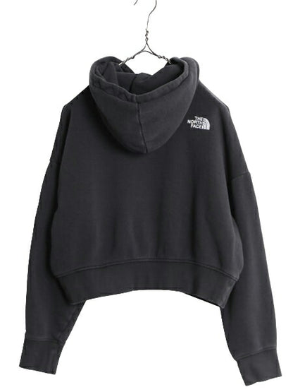 ノースフェイス ショート丈 スウェット フード パーカー レディース S / The North Face 裏起毛 トレーナー プルオーバー 黒 ワンポイント