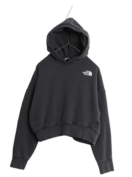 ノースフェイス ショート丈 スウェット フード パーカー レディース S / The North Face 裏起毛 トレーナー プルオーバー 黒 ワンポイント