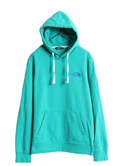 ノースフェイス 両面 プリント スウェット フード パーカー メンズ S 古着 The North Face プルオーバー 裏起毛 トレーナー アウトドア 緑