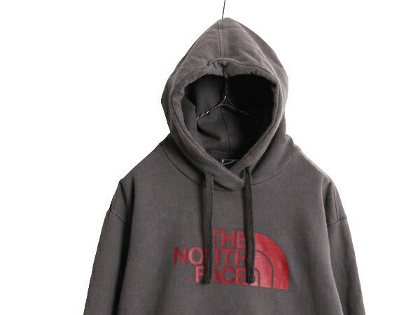 US企画 ノースフェイス プリント スウェット フード パーカー メンズ XL 古着 The North Face プルオーバー トレーナー アウトドア グレー