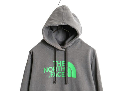 ノースフェイス プリント スウェット フード パーカー メンズ М 古着 The North Face プルオーバー 裏起毛 トレーナー アウトドア グレー