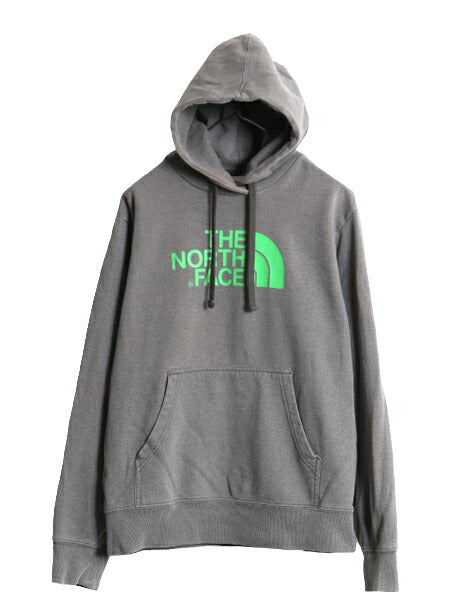 ノースフェイス プリント スウェット フード パーカー メンズ М 古着 The North Face プルオーバー 裏起毛 トレーナー アウトドア グレー