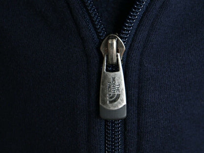 ノースフェイス フルジップ スウェット フード パーカー メンズ М 古着 The North Face アウトドア トレーナー 裏起毛 ロゴ 刺繍 ネイビー