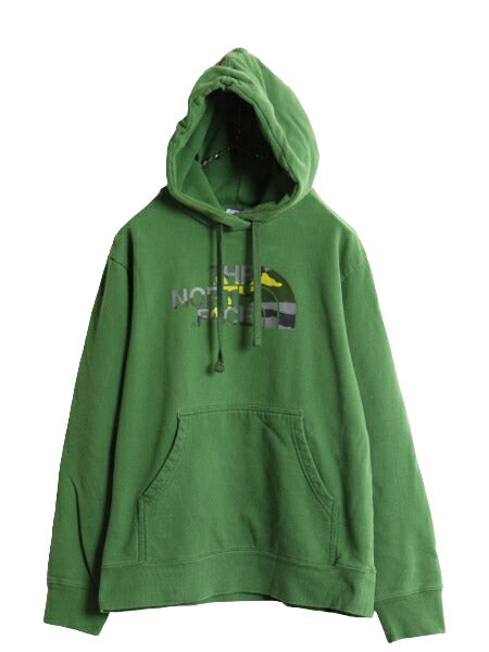 ノースフェイス 迷彩 ロゴ プリント スウェット フード パーカー メンズ М The North Face プルオーバー 裏起毛 トレーナー アウトドア 緑