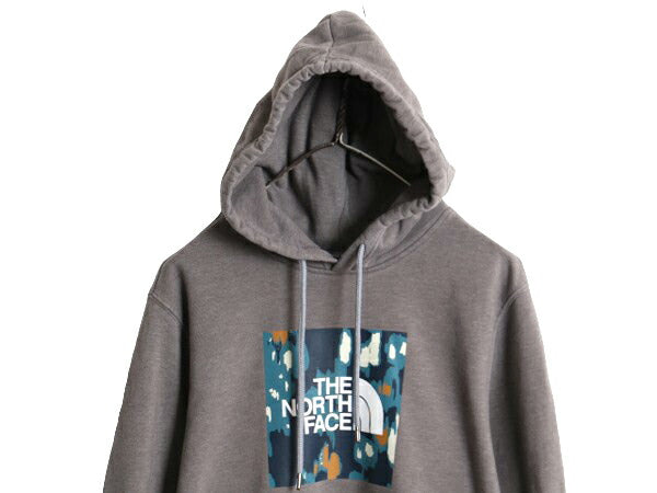 ノースフェイス プリント スウェット フード パーカー メンズ M / The North Face プルオーバー 裏起毛 トレーナー スエット アウトドア 灰