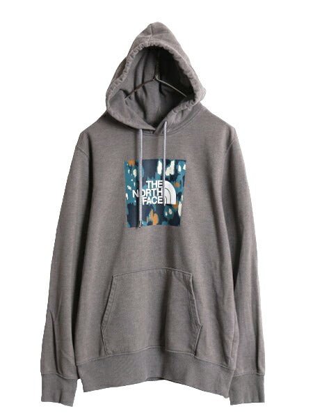 ノースフェイス プリント スウェット フード パーカー メンズ M / The North Face プルオーバー 裏起毛 トレーナー スエット アウトドア 灰