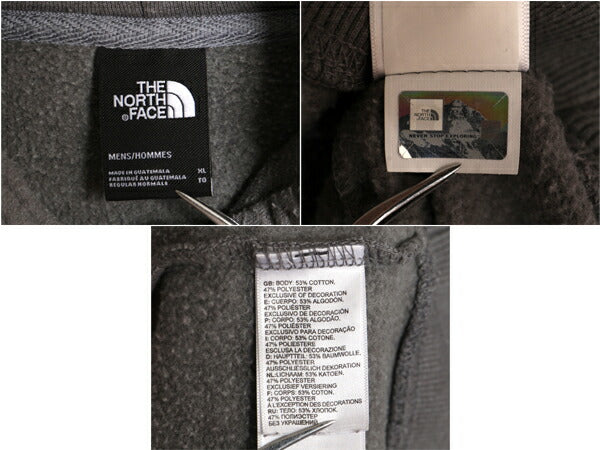 US企画 ノースフェイス プリント スウェット フード パーカー メンズ XL 古着 The North Face ボックスロゴ ワッペン 刺繍 トレーナー 灰