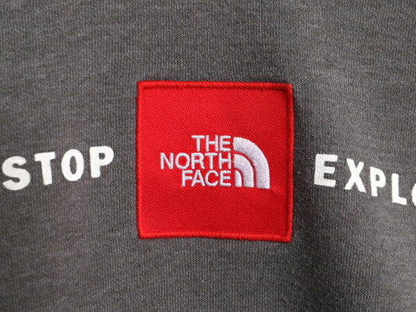 US企画 ノースフェイス プリント スウェット フード パーカー メンズ XL 古着 The North Face ボックスロゴ ワッペン 刺繍 トレーナー 灰