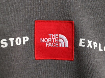 US企画 ノースフェイス プリント スウェット フード パーカー メンズ XL 古着 The North Face ボックスロゴ ワッペン 刺繍 トレーナー 灰