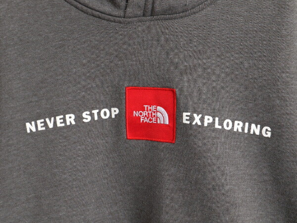 US企画 ノースフェイス プリント スウェット フード パーカー メンズ XL 古着 The North Face ボックスロゴ ワッペン 刺繍 トレーナー 灰