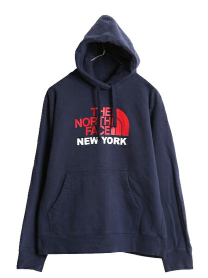 ノースフェイス プリント スウェット フード パーカー メンズ М / The North Face プルオーバー 裏起毛 トレーナー アウトドア 紺 NEWYORK