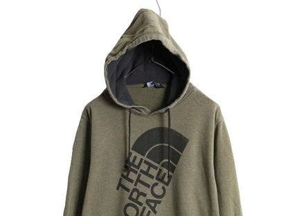 ノースフェイス プリント スウェット フード パーカー メンズ L / 古着 The North Face トレーナー アウトドア プルオーバー 裏起毛 カーキ