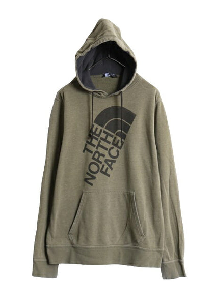 ノースフェイス プリント スウェット フード パーカー メンズ L / 古着 The North Face トレーナー アウトドア プルオーバー 裏起毛 カーキ