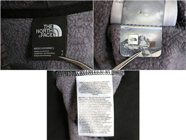 US企画 ノースフェイス 総柄 ロゴ プリント スウェット フード パーカー メンズ S 古着 The North Face プルオーバー 裏起毛 トレーナー 灰