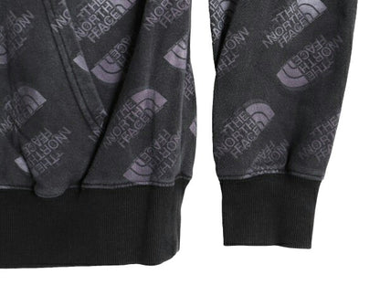US企画 ノースフェイス 総柄 ロゴ プリント スウェット フード パーカー メンズ S 古着 The North Face プルオーバー 裏起毛 トレーナー 灰