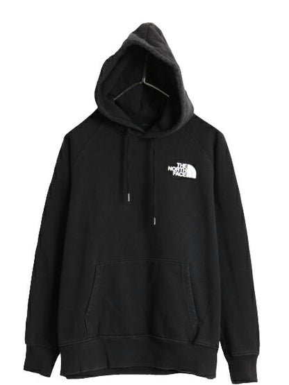ノースフェイス 両面 プリント スウェット フード パーカー レディース М 程 古着 The North Face メッセージ トレーナー 裏起毛 ブラック