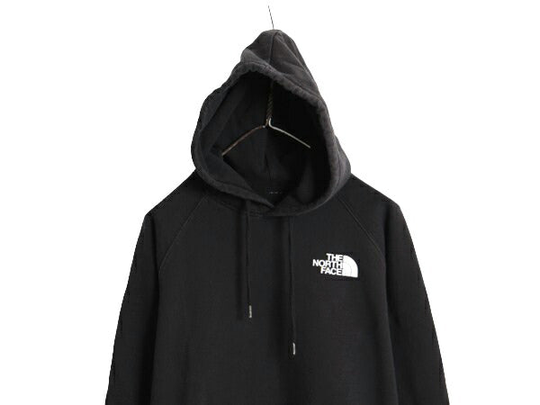 ノースフェイス 両面 プリント スウェット フード パーカー レディース М 程 古着 The North Face メッセージ トレーナー 裏起毛 ブラック