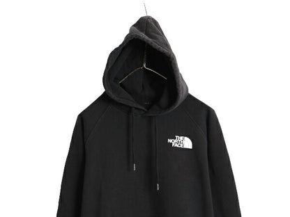 ノースフェイス 両面 プリント スウェット フード パーカー レディース М 程 古着 The North Face メッセージ トレーナー 裏起毛 ブラック