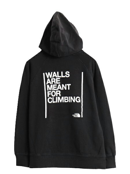 ノースフェイス 両面 プリント スウェット フード パーカー レディース М 程 古着 The North Face メッセージ トレーナー 裏起毛 ブラック