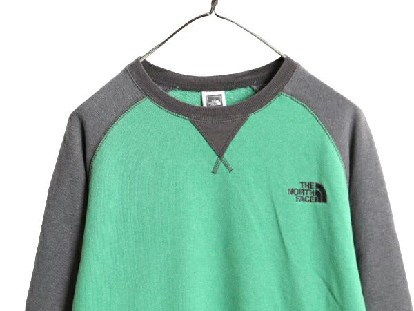 ノースフェイス 2トーン 前V スウェット メンズ L 古着 The North Face ワンポイント 裏起毛 トレーナー アウトドア スエット クルーネック