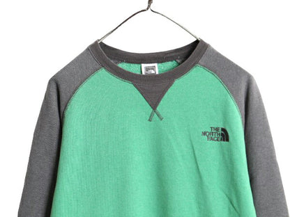 ノースフェイス 2トーン 前V スウェット メンズ L 古着 The North Face ワンポイント 裏起毛 トレーナー アウトドア スエット クルーネック