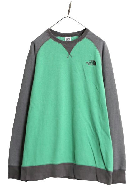 ノースフェイス 2トーン 前V スウェット メンズ L 古着 The North Face ワンポイント 裏起毛 トレーナー アウトドア スエット クルーネック
