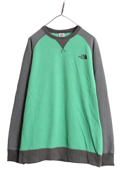 ノースフェイス 2トーン 前V スウェット メンズ L 古着 The North Face ワンポイント 裏起毛 トレーナー アウトドア スエット クルーネック