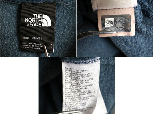 US企画 ノースフェイス プリント スウェット フード パーカー メンズ S / 古着 The North Face ボックスロゴ ワッペン 刺繍 トレーナー 青
