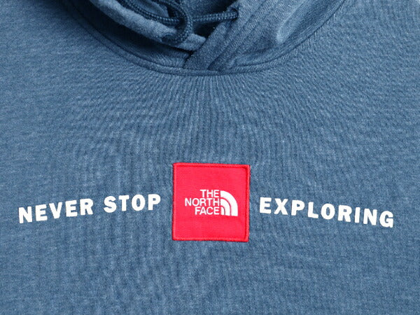 US企画 ノースフェイス プリント スウェット フード パーカー メンズ S / 古着 The North Face ボックスロゴ ワッペン 刺繍 トレーナー 青