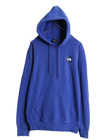 ノースフェイス 両面 プリント スウェット フード パーカー メンズ L 古着 The North Face プルオーバー 裏起毛 トレーナー アウトドア 青