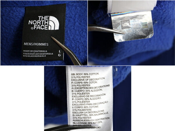 ノースフェイス 両面 プリント スウェット フード パーカー メンズ L 古着 The North Face プルオーバー 裏起毛 トレーナー アウトドア 青