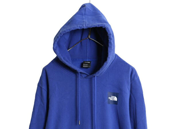 ノースフェイス 両面 プリント スウェット フード パーカー メンズ L 古着 The North Face プルオーバー 裏起毛 トレーナー アウトドア 青