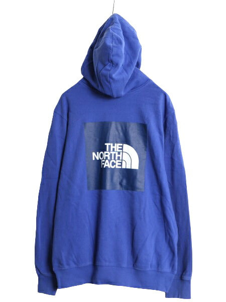 ノースフェイス 両面 プリント スウェット フード パーカー メンズ L 古着 The North Face プルオーバー 裏起毛 トレーナー アウトドア 青