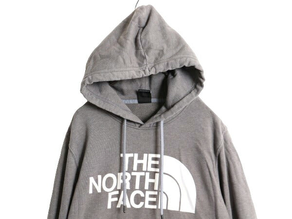 ノースフェイス プリント スウェット フード パーカー メンズ М 古着 The North Face プルオーバー 裏起毛 トレーナー アウトドア グレー