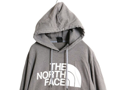 ノースフェイス プリント スウェット フード パーカー メンズ М 古着 The North Face プルオーバー 裏起毛 トレーナー アウトドア グレー