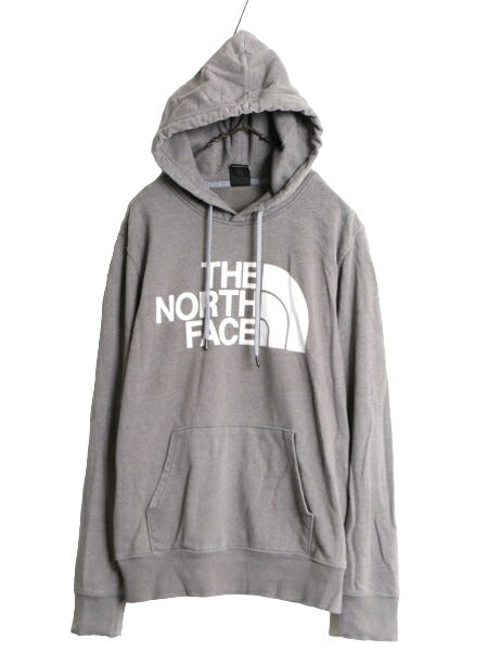 ノースフェイス プリント スウェット フード パーカー メンズ М 古着 The North Face プルオーバー 裏起毛 トレーナー アウトドア グレー
