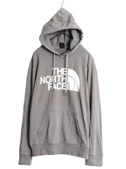 ノースフェイス プリント スウェット フード パーカー メンズ М 古着 The North Face プルオーバー 裏起毛 トレーナー アウトドア グレー