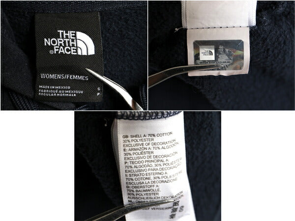 US企画 ノースフェイス プリント スウェット フード パーカー レディース S The North Face プルオーバー 裏起毛 トレーナー アウトドア 紺