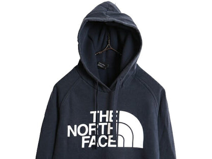 US企画 ノースフェイス プリント スウェット フード パーカー レディース S The North Face プルオーバー 裏起毛 トレーナー アウトドア 紺