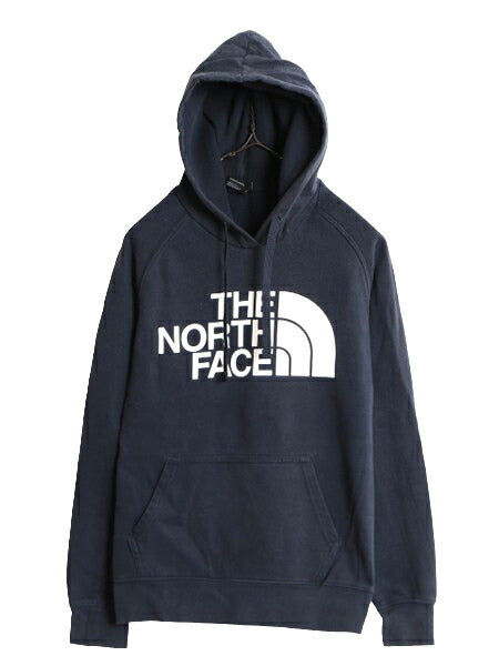 US企画 ノースフェイス プリント スウェット フード パーカー レディース S The North Face プルオーバー 裏起毛 トレーナー アウトドア 紺