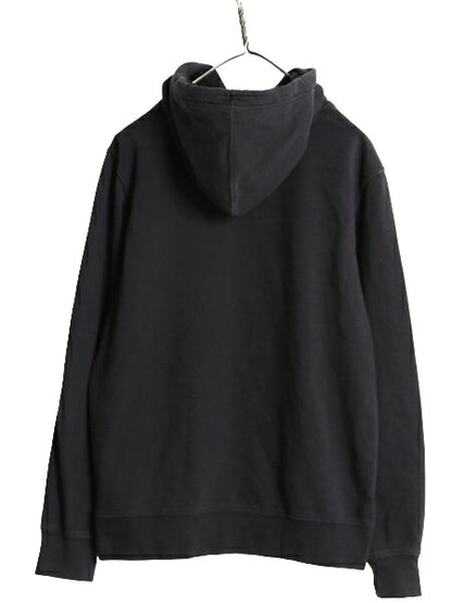 ノースフェイス プリント スウェット フード パーカー メンズ М 古着 The North Face プルオーバー 裏起毛 トレーナー アウトドア 薄手 黒