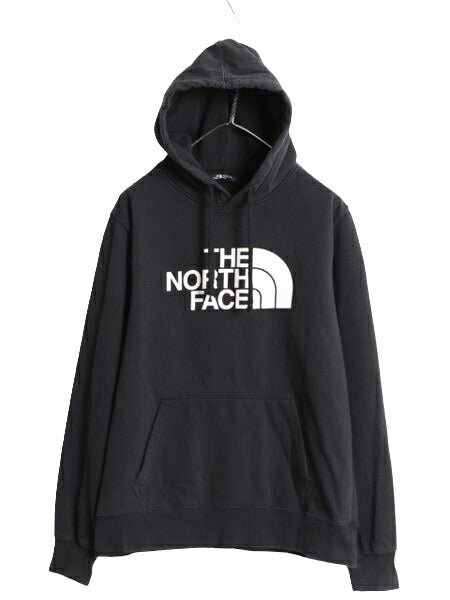 ノースフェイス プリント スウェット フード パーカー メンズ М 古着 The North Face プルオーバー 裏起毛 トレーナー アウトドア 薄手 黒